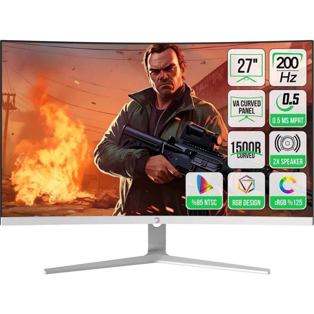 GamePower Vivid T50 27¨ 1500R Curved RGB Beyaz 200Hz 0.5ms FHD 2x2W Speaker VA Gaming Monitör