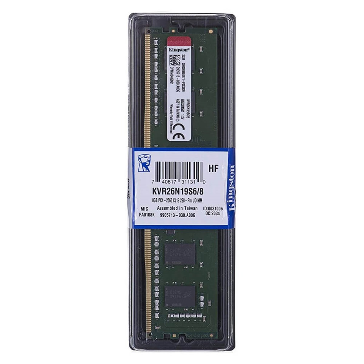 Kingston 8GB 2666MHz DDR4 NON-ECC DIMM 1RX16 CL19 Masaüstü Ram KVR26N19S6/8