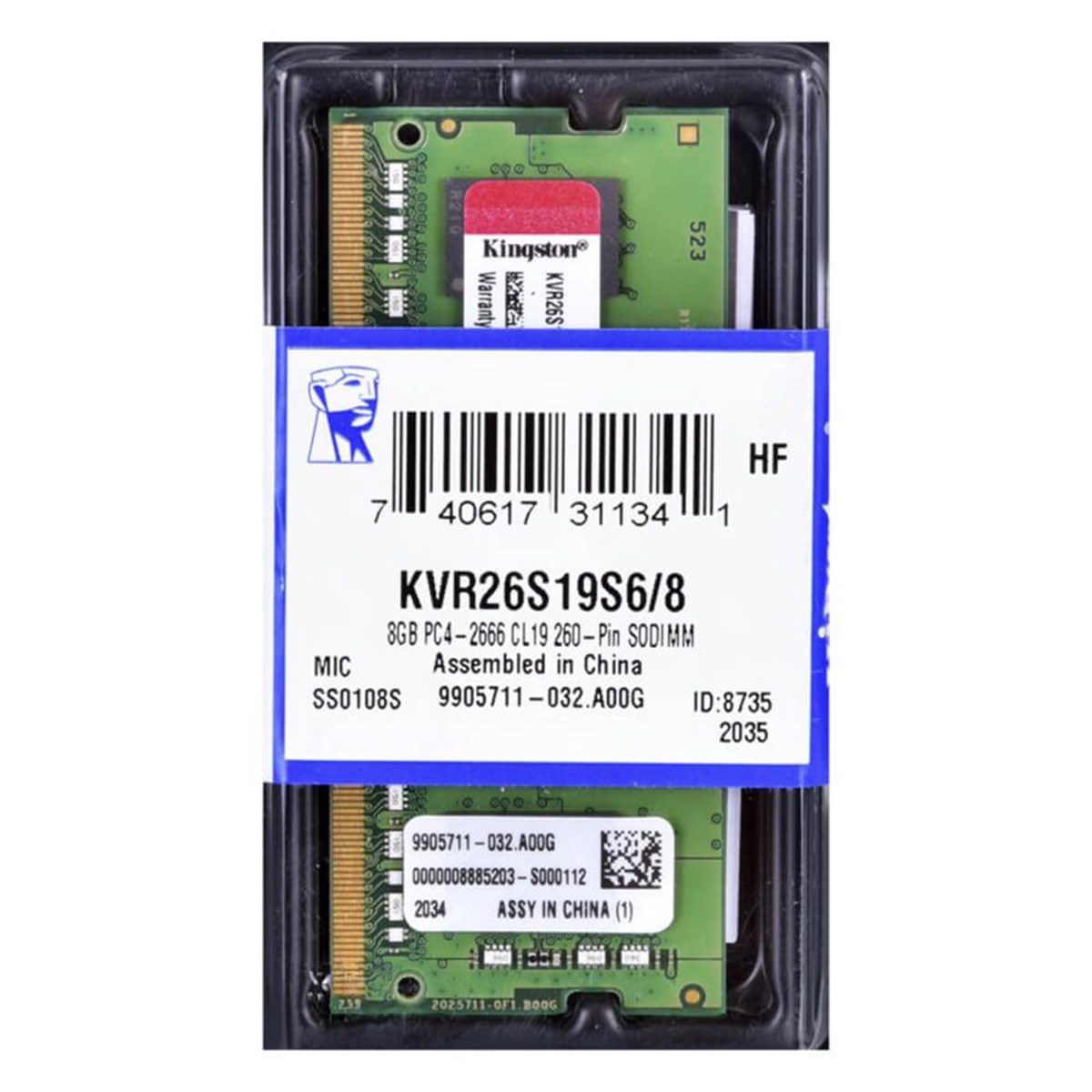 Kingston 8GB 2666MHz DDR4 NON-ECC SODIMM 1RX16 Notebook Ram CL19  KVR26S19S6/8