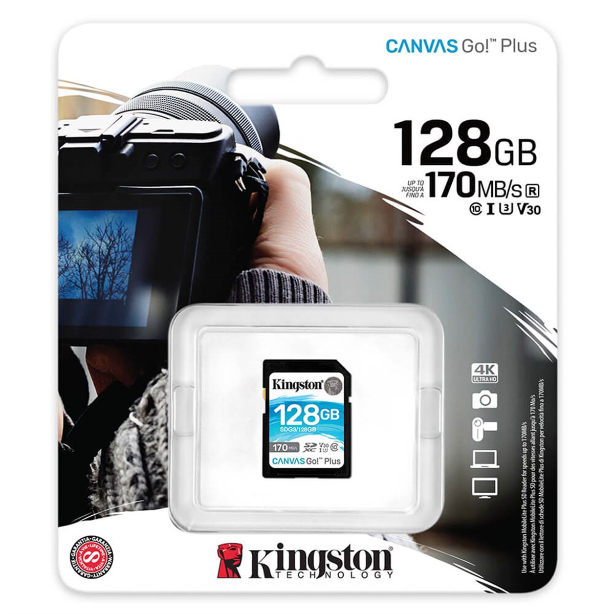 Kingston Canvas Go Plus 128 GB SDG3 170 MB/s C10 UHS-I U3 V30 SDG3/128GB SD Kart