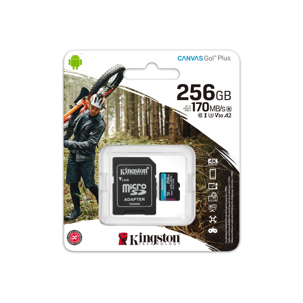 Kingston Canvas Go Plus 256 GB 200/100MB/s Class 10 UHS-I U3 A2 V30 SDCG4/256G  Micro SD Kart