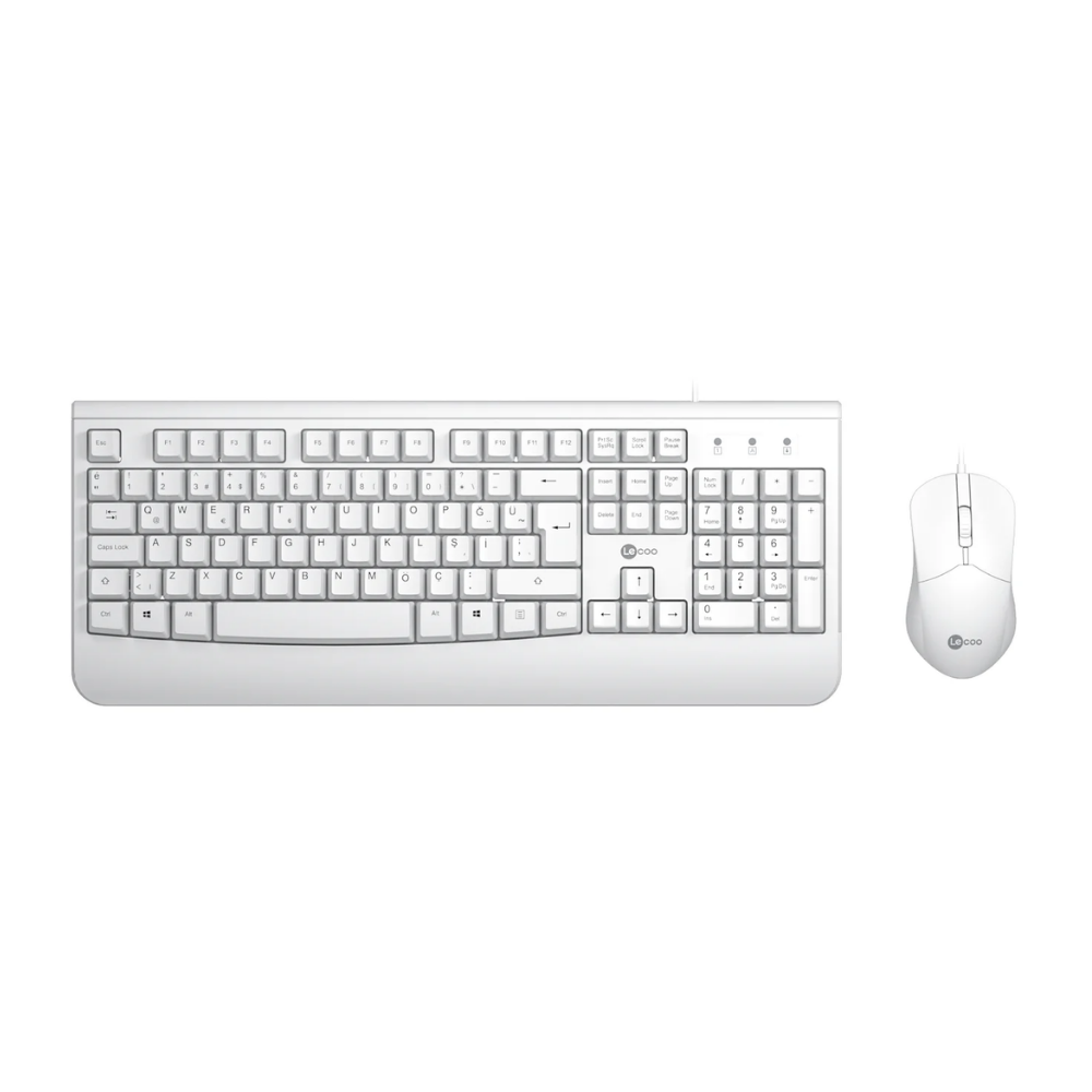 Lecoo CM105 USB Kablolu Türkçe Q Klavye & Mouse Set Beyaz