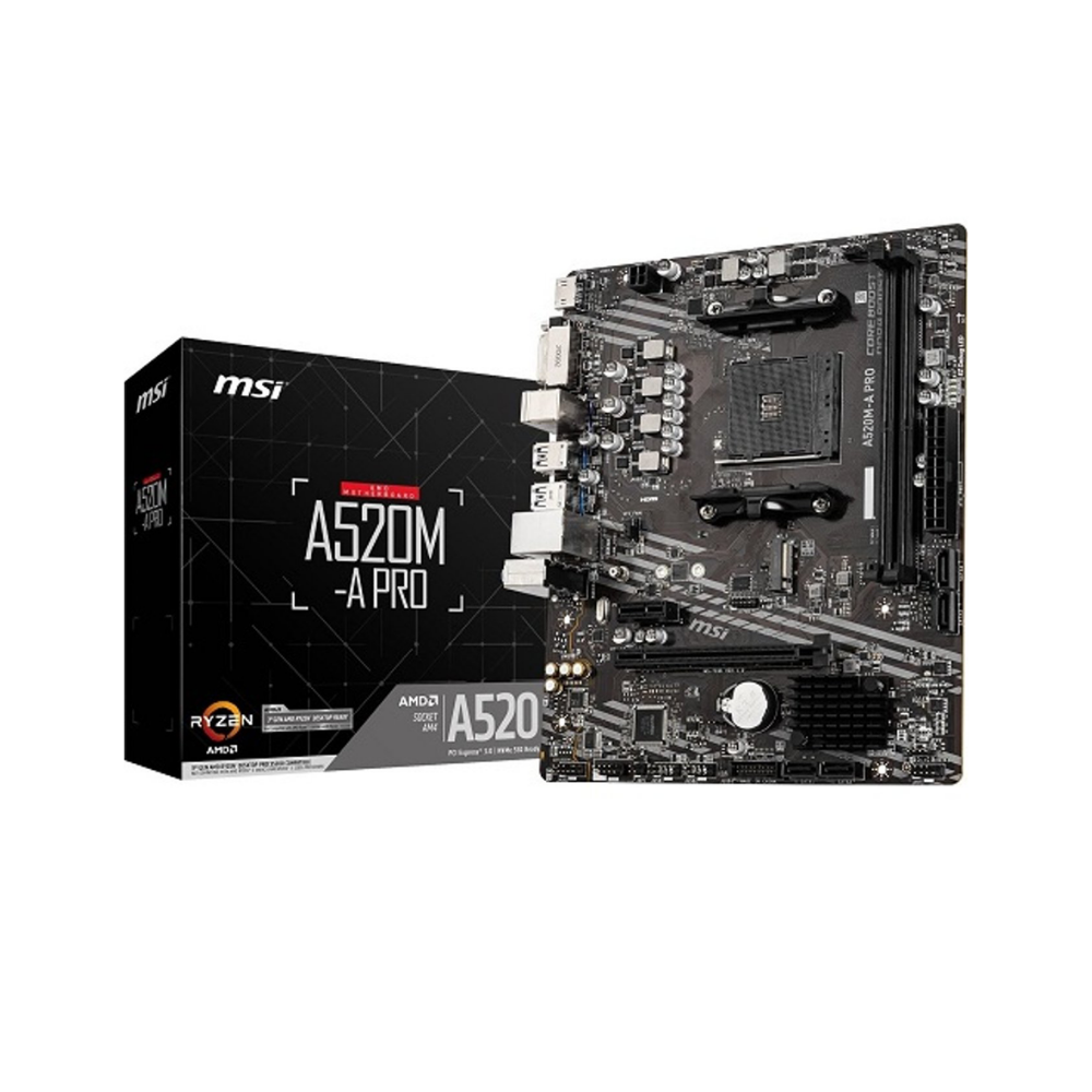 MSI A520M-A PRO AM4 DDR4 4600(OC)DVI HDMI M.2 USB3.2 mATX