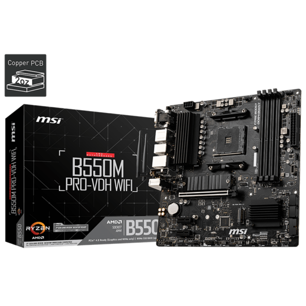 Msi B550M Pro-Vdh Wifi DDR4 4400MHZ 1XVGA 1XHDMI 1XDP 2XM.2 USB 3.2 MATX AM4 (Amd 5000 VE 3000 Serisi İşlemci Uyumlu) 