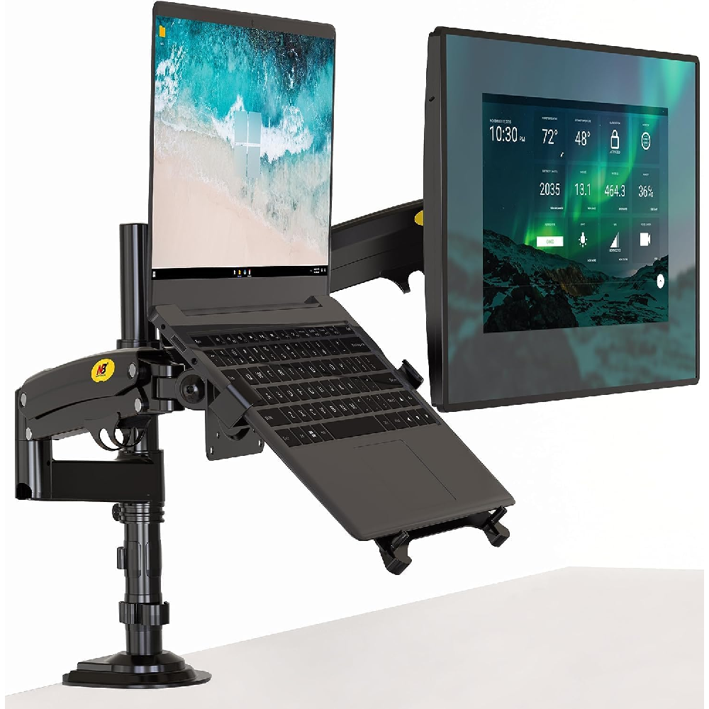 North Bayou NB H180-FP Çift Kol Amortisörlü 22 inch-32 inch Monitör Tutucu ve 10 inch-17 inch Laptop Standı