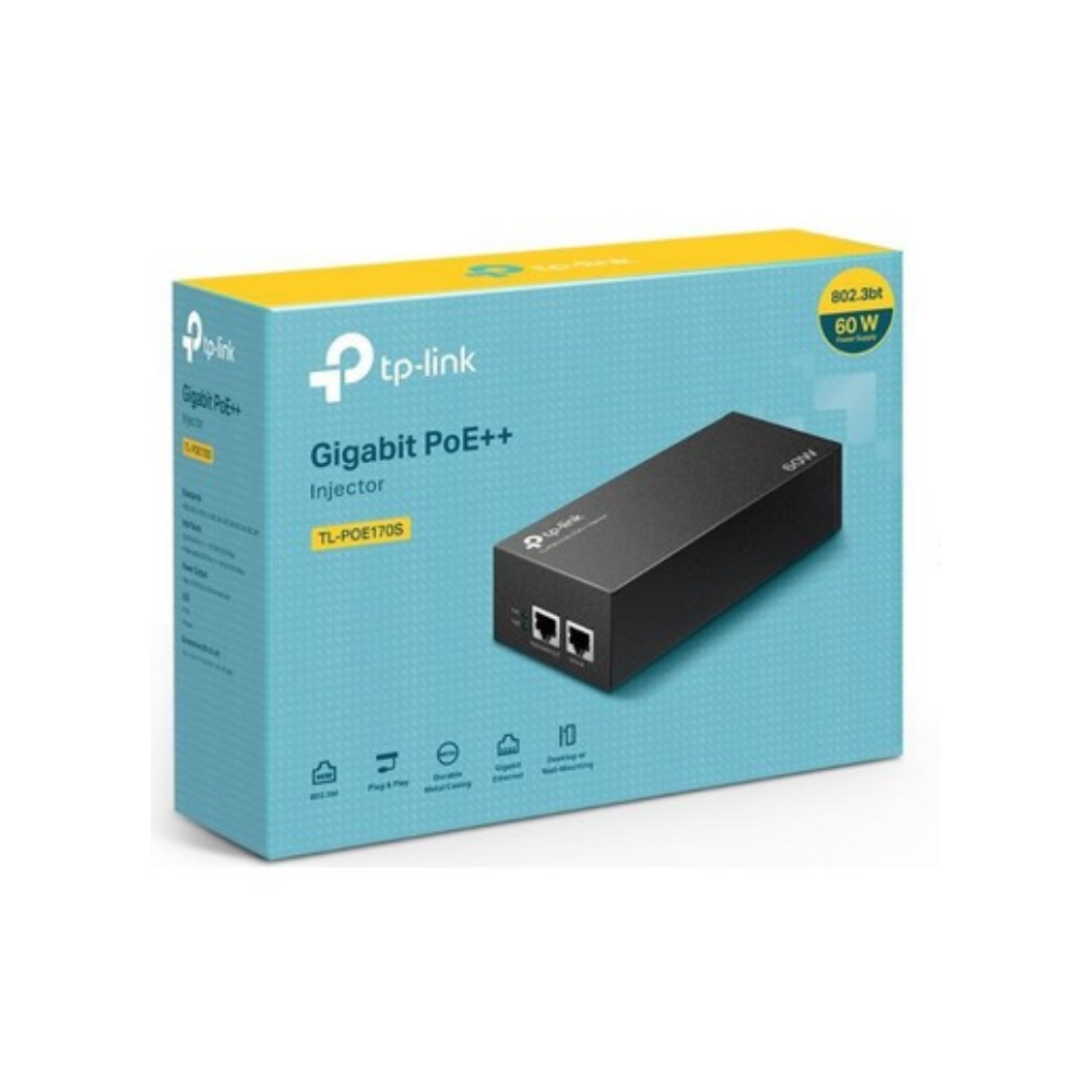 Omada TL-POE170S 2 Gigabit Port PoE++ 48v 60W AdaptörGigabit Adaptör, 802.3af/at/bt uyumlu, 60W'a kadar güç