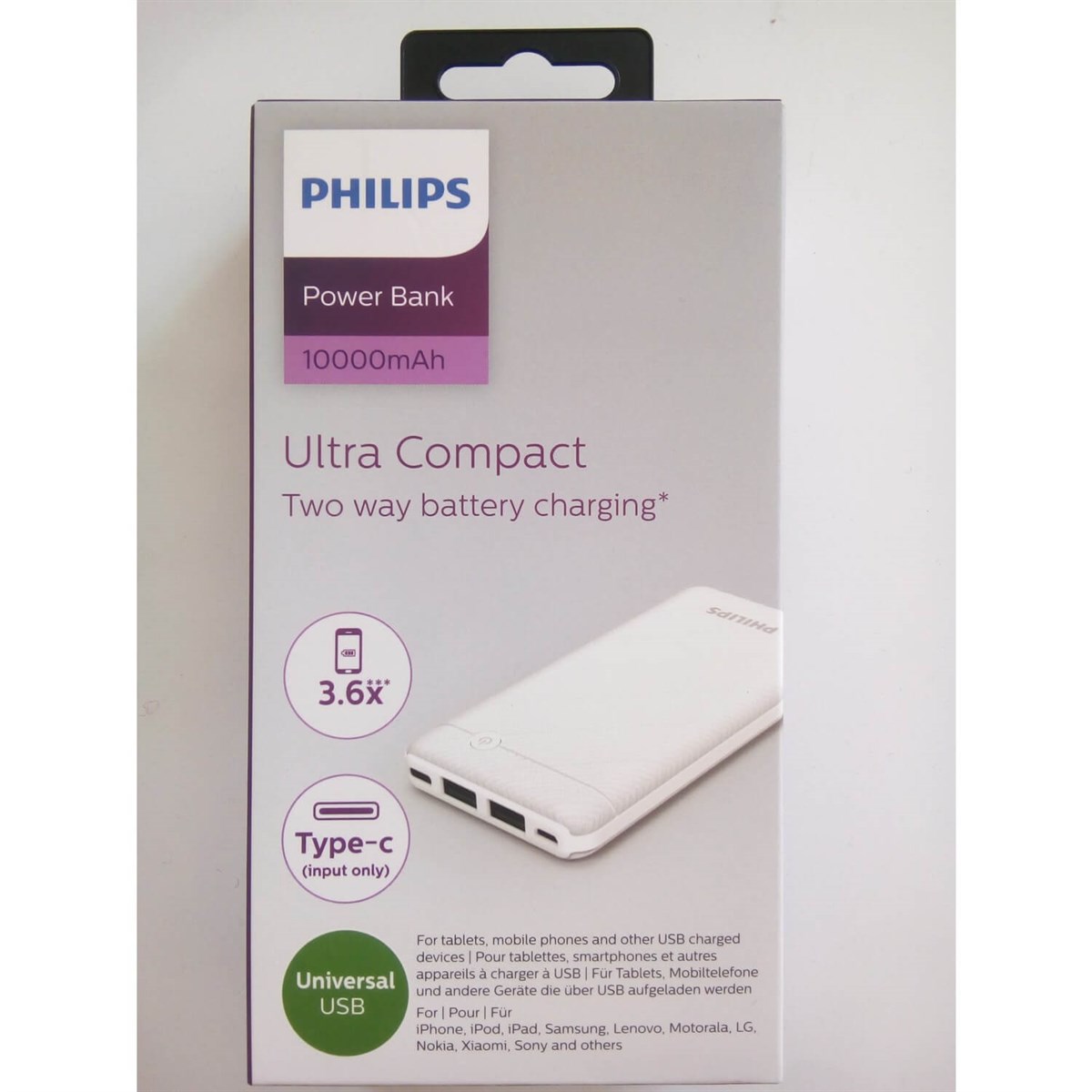 Philips 10.000 Mah 2 Usb Çıkışlı Powerbank Beyaz DLP1710CW