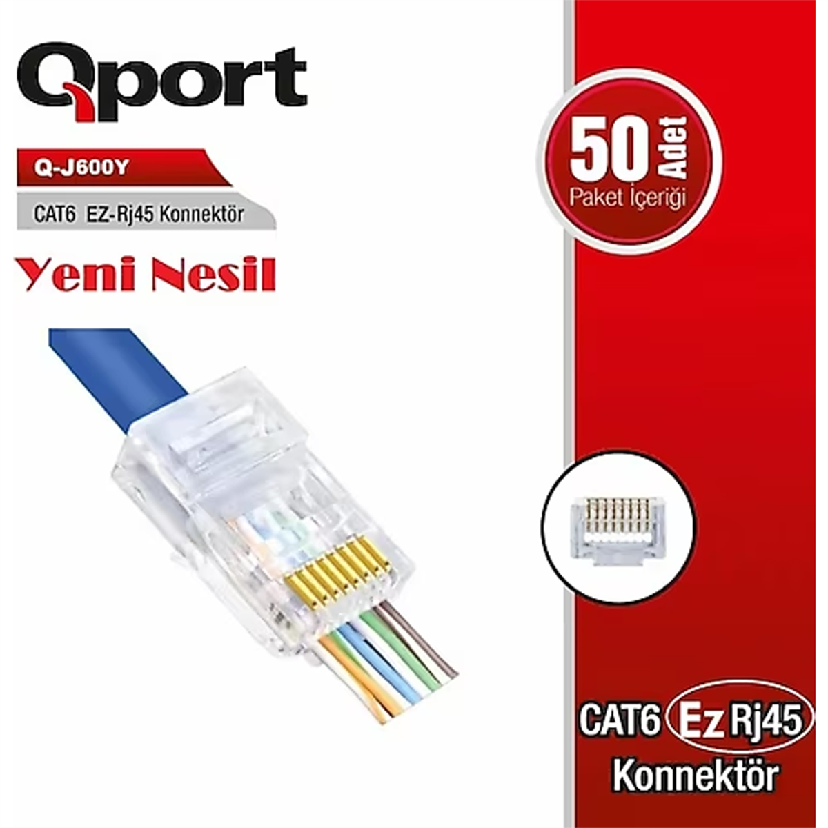 Q-Port Q-J600Y CAT6 50 Lik Paket EZ-RJ45 Yeni Nesil Konnektör