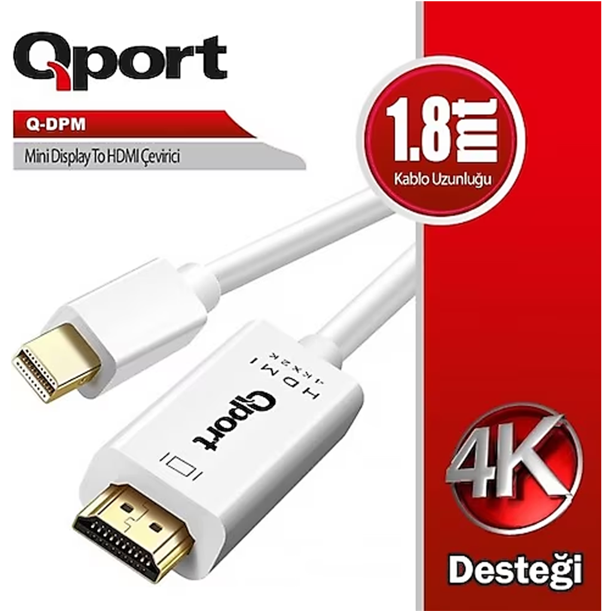 Qport Q-DPM Mini Display Port To Hdmı 1.8M Kablo