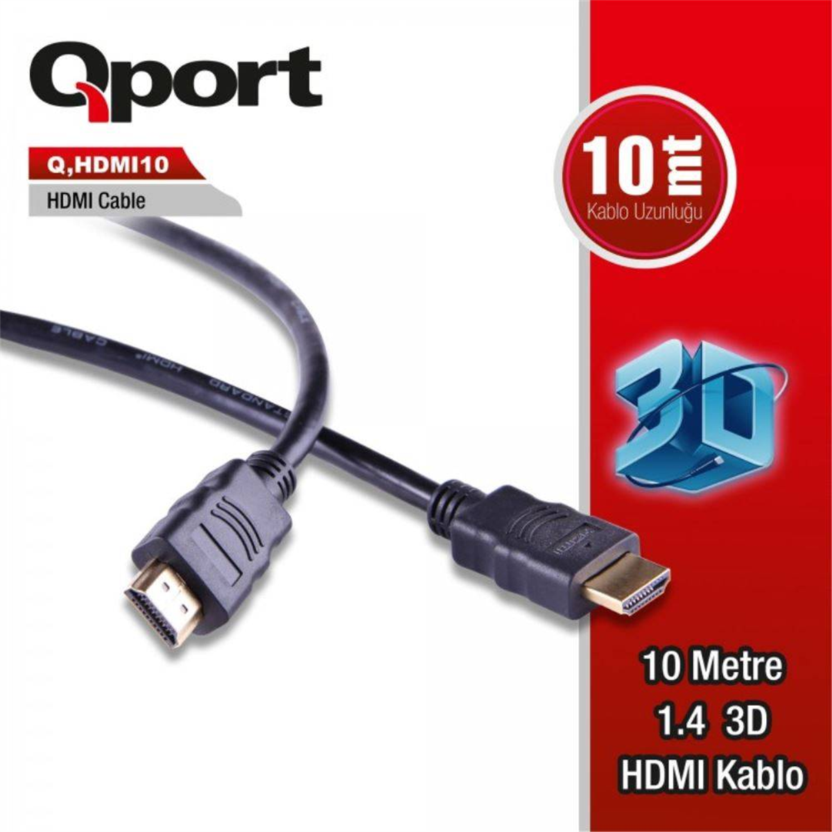 Qport Q-HDMI10 10m Hdmi Kablo 1.4V 3D / Altın Uçlu