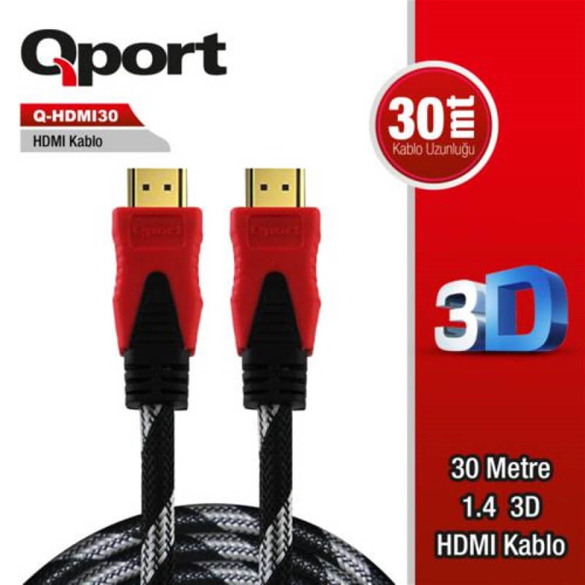 Qport Q-HDMI30 30m Hdmi Kablo 1.4V 3D / Altın Uçlu
