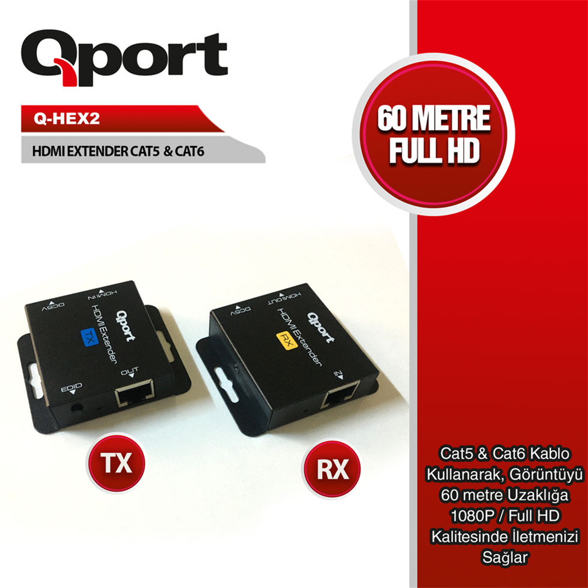 Qport Q-Hex2 HDMI Extender Cat6 60M 2'li