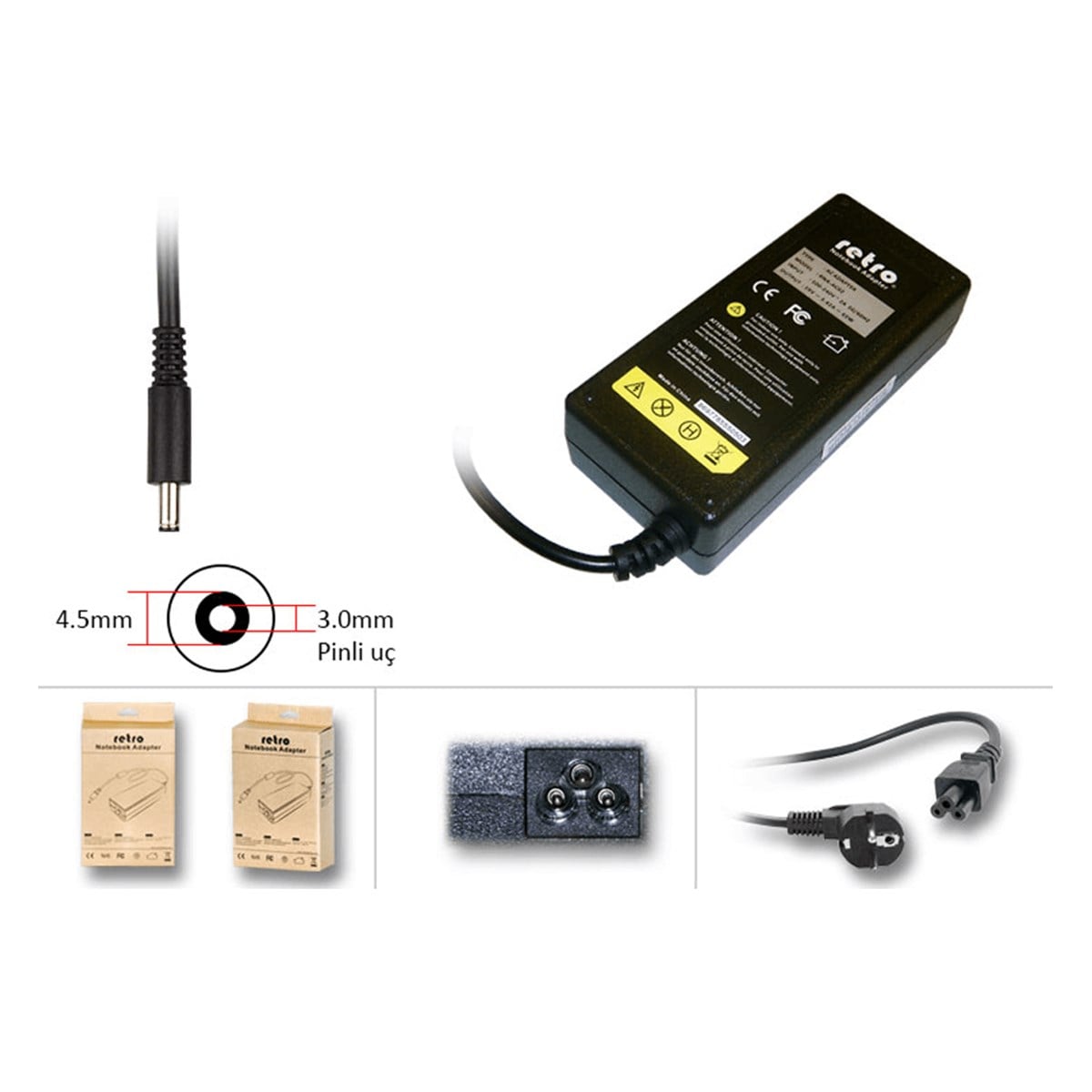 RETRO RNA-DL10 Dell 65W Pinli Uç 4.5mm Notebook Adaptör