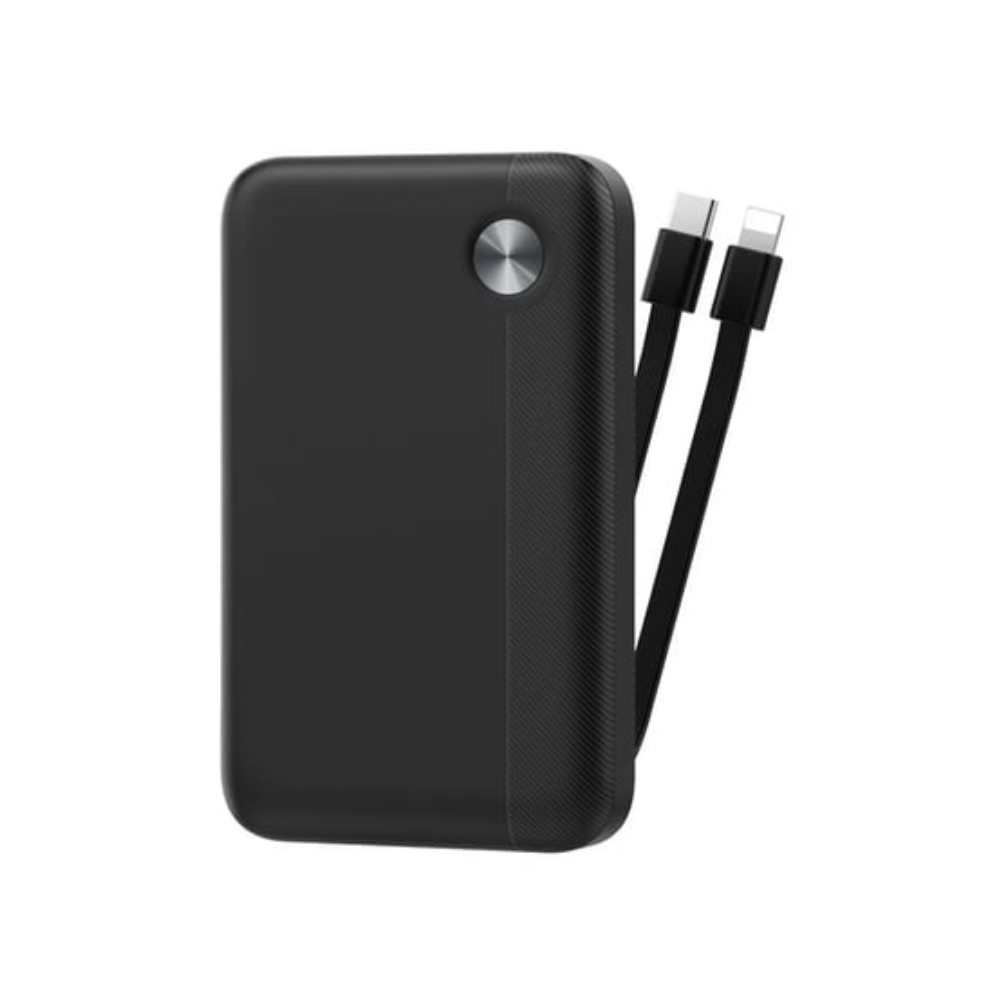 WIWU 22,5 W Dayanıklı Dahili Çift Kablolu Power Bank 10000 mAh Wi-P060 siyah