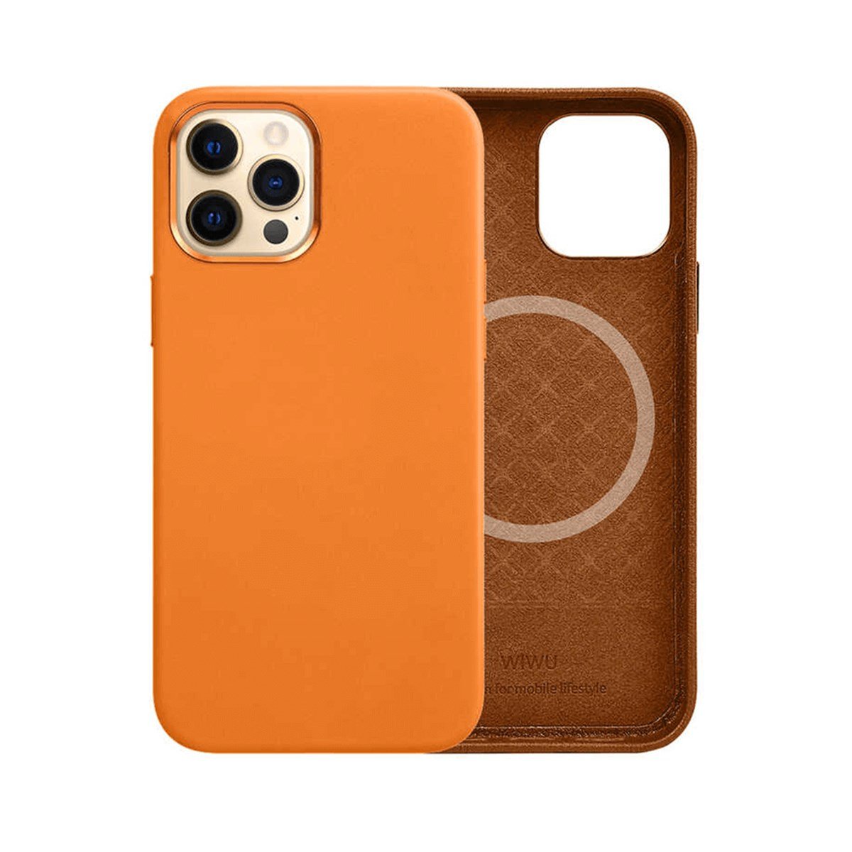 Wiwu Apple iPhone 13 Pro Kılıf Wiwu Magsafe Magnetic Deri Kapak Kiremit