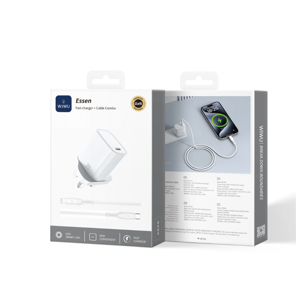 WiWU Wi-G007 Essen GaN Hızlı Şarj Adaptörü (20W) ve kablo