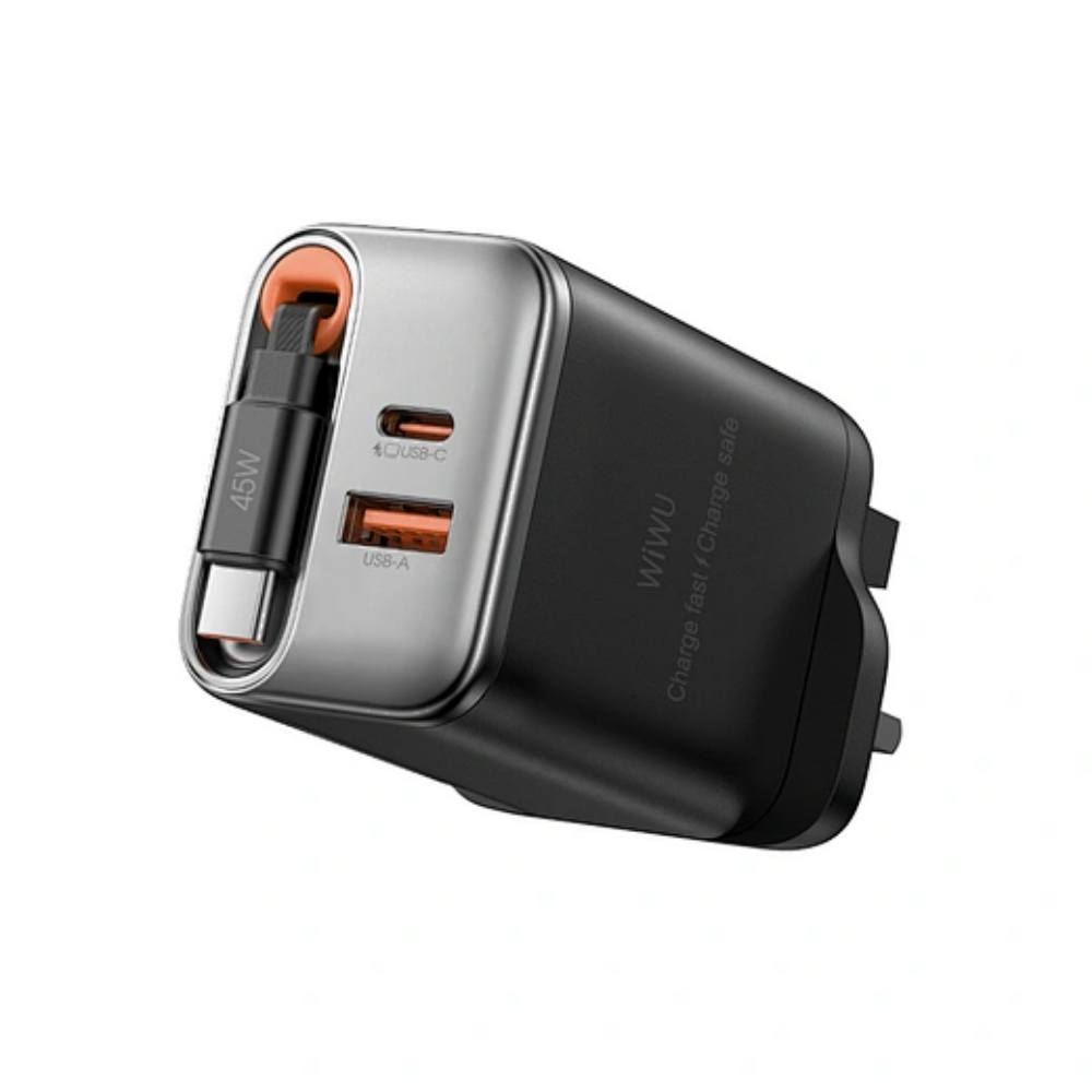 WiWU Wi-G021 45W GaN Şarj Cihazı, Geri Çekilebilir USB-C Kablosu