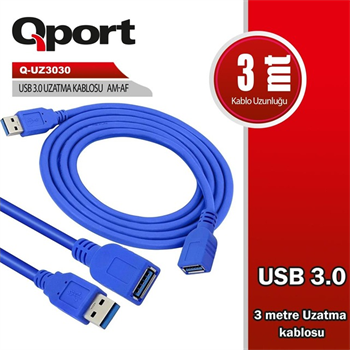 Qport Q-UZ3030 3M USB 3.0 Uzatma Kablosu