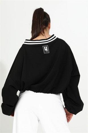 Triko Detaylı Uzun Kollu Sweatshirt
