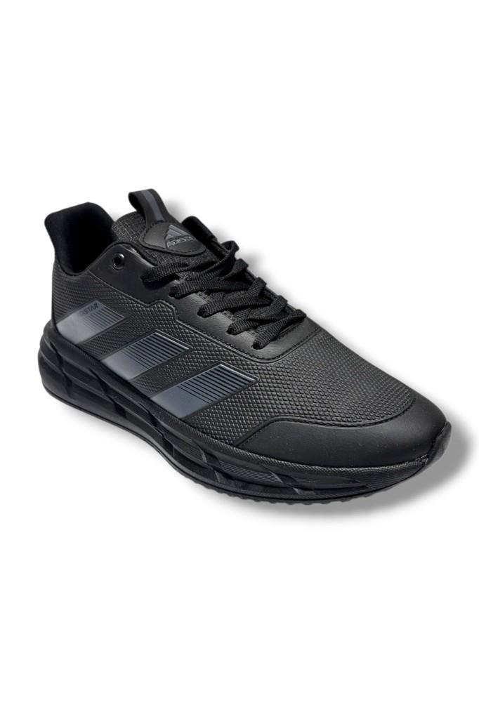 Adistar 018-26 Baskı Deri Anatomik Erkek Sneaker Siyah Füme