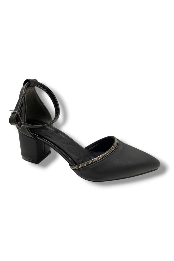 C-Shoes 105-25 Saten Ağzı Taşlı Kalın Topuk Kadın Ayakkabı