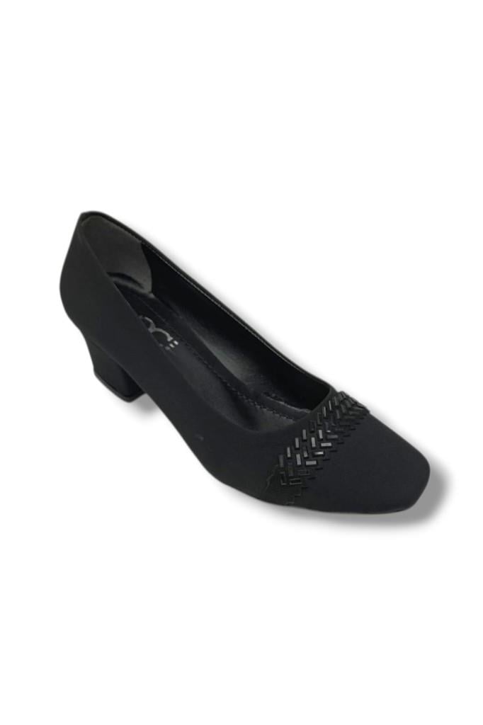C-Shoes 7305-26 Mat Saten Bant Taşlı Kısa Kalın Topuk Kadın Ayakkabı