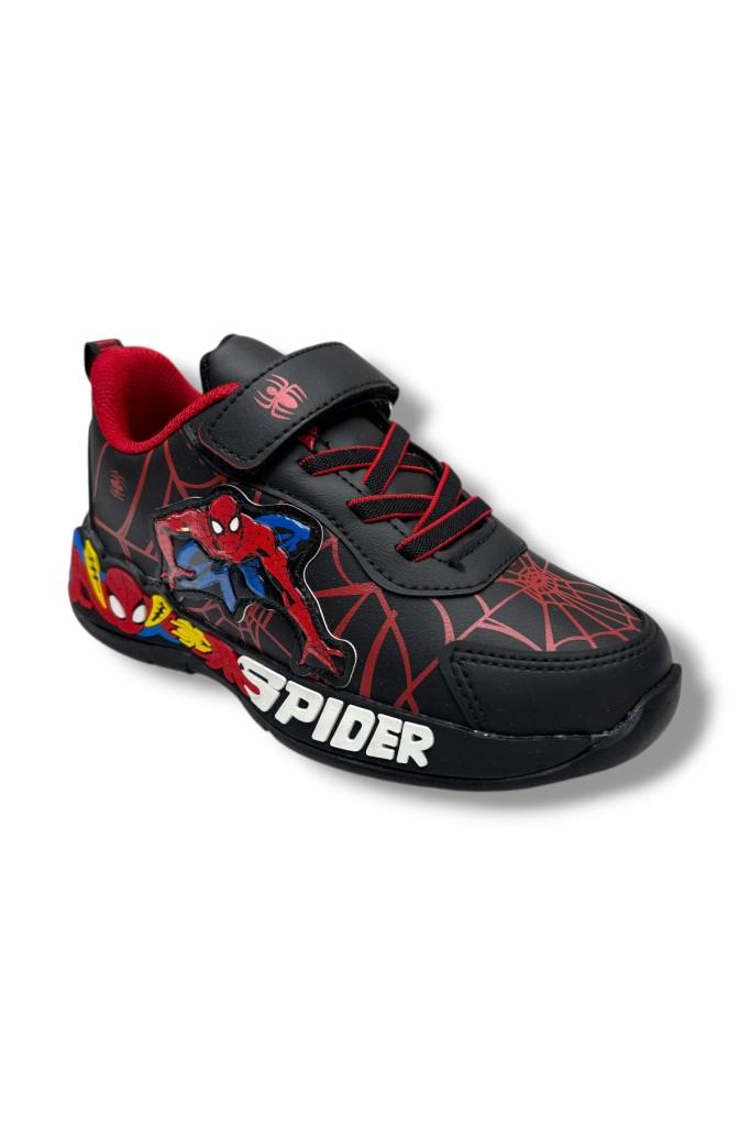 Cakgo 836-26 Deri Spiderman Baskılı Cırtlı Erkek Çocuk Sneaker Siyah Kırmızı 31-35