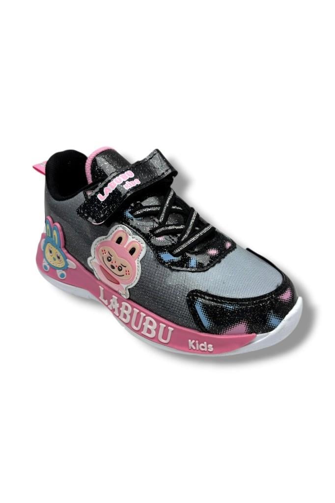 Cakgo Labubu 624-26 Simli Parlak Deri Işıklı Anatomik Kız Çocuk Sneaker Siyah Pembe 31-35