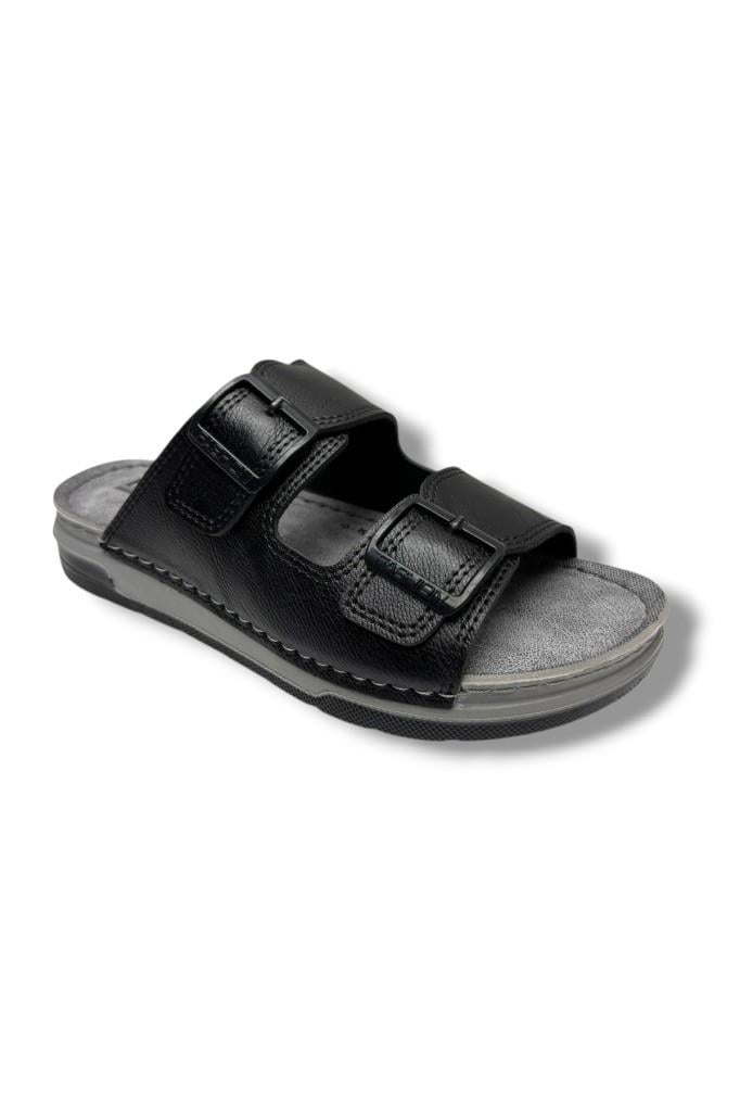 Enova M253-0202-26 Deri Anatomik Soft Çift Bant Erkek Terlik