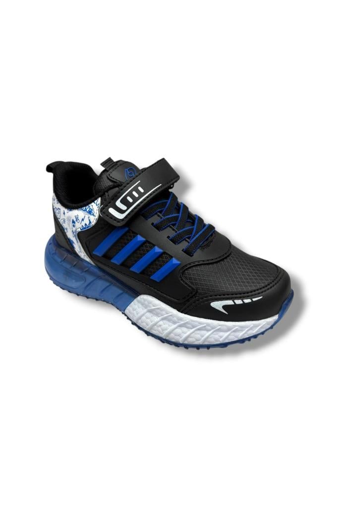 Lafonten 748F-26 Cilt Deri Anatomik Cırtlı Erkek Çocuk Sneaker Siyah Sax