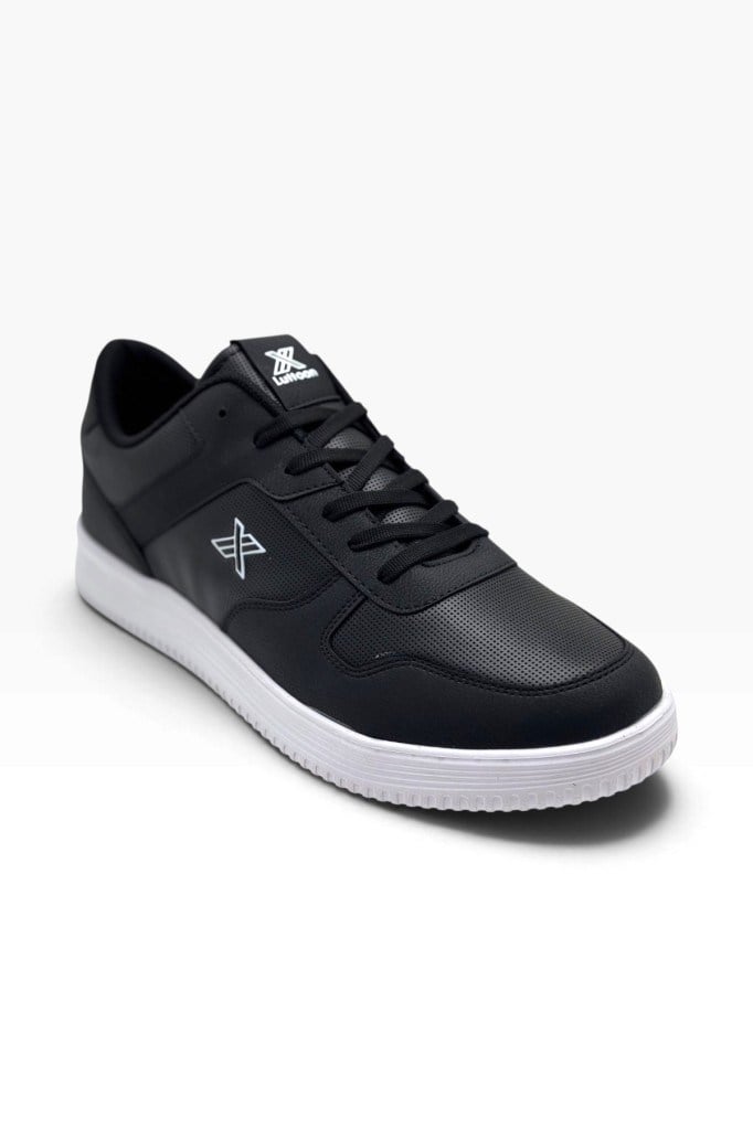 Luttoon 4027-27 Cilt Deri Anatomik Erkek Sneaker Siyah Beyaz 49-50