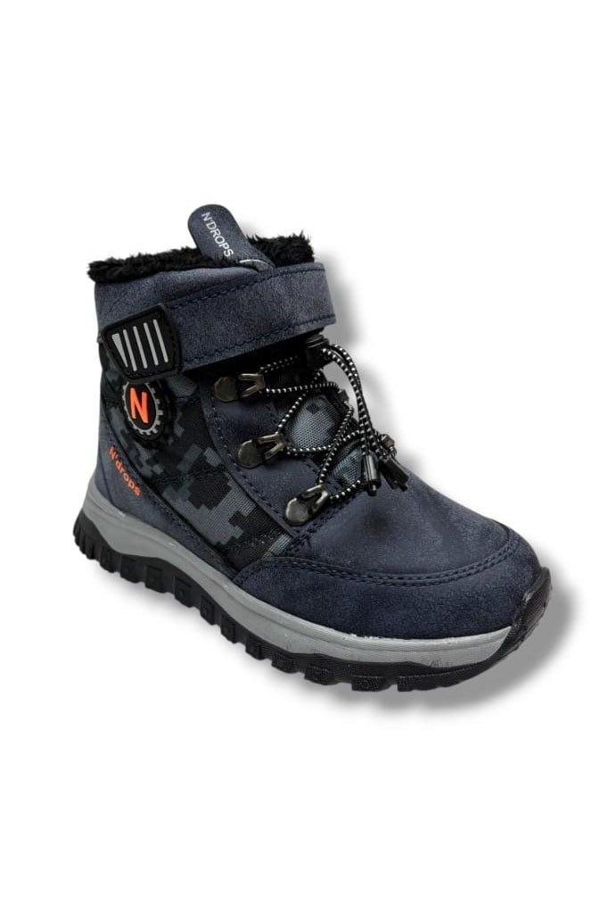 Ndrops 015-27 Deri Kürklü Kamuflaj Paraşüt Kumaş Çocuk Bot Laci Oranj 31-35