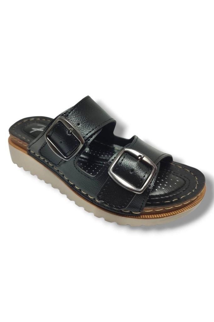 Perla 3012-25 Deri Anatomik Soft Çift Bant Kadın Terlik