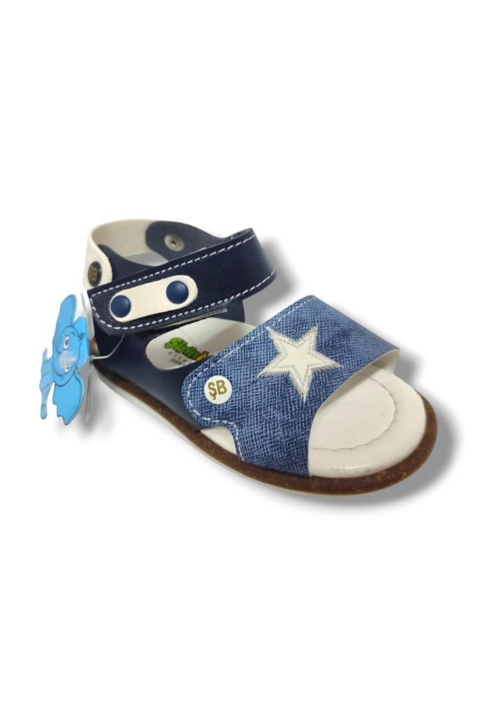 Şirinbebe 1569-20 Anatomik Yıldız Desen Cirtli Erkek Çocuk Sandalet Lacivert Mavi 21-25