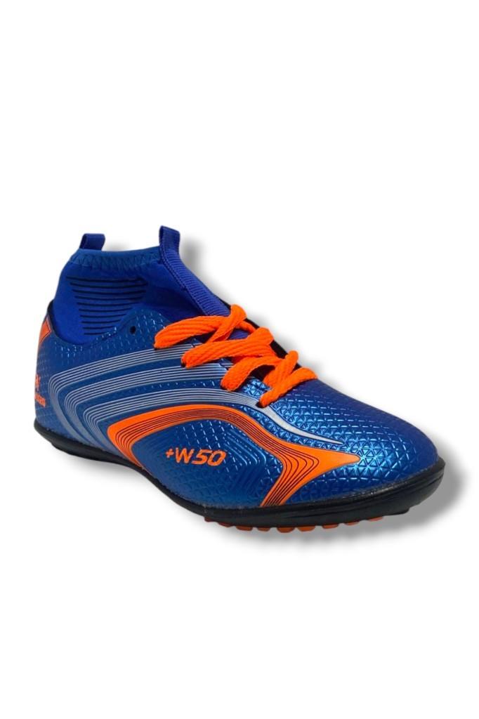 Walked 435-25 Çocuk Çoraplı Halı Saha Krampon Mavi Turuncu 31-35