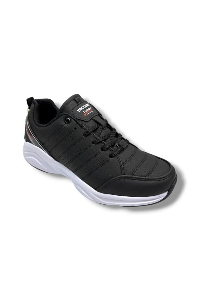 Wickers 2353-26 Cilt Deri  Anatomik Erkek Sneaker Siyah Beyaz