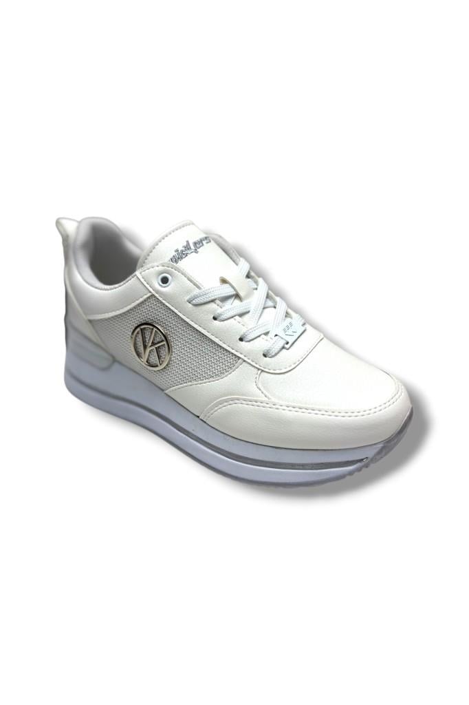 Wickers 2927-26 Cilt Deri Dolgu Topuklıu Anatomik Kadın Sneaker Beyaz Gri