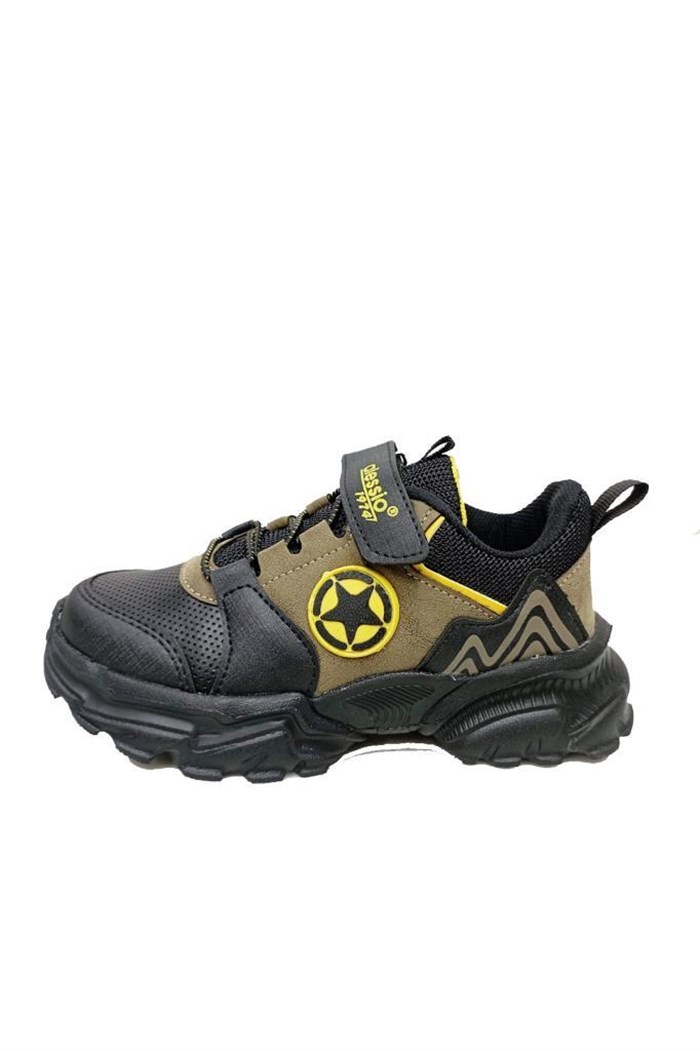 Alessio T021 Deri Sneakers Çocuk Spor Ayakkabı 31-35 Siyah Vizon Sarı