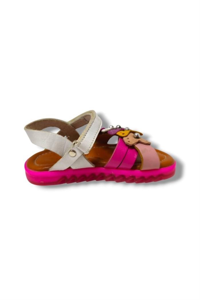 Bagcı 3039-20 Renkli Kalp Cırtlı Kız Çocuk Sandalet Pembe Beyaz 21-25