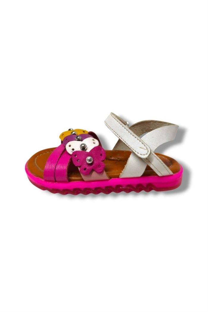 Bagcı 3039-20 Renkli Kalp Cırtlı Kız Çocuk Sandalet Pembe Beyaz 21-25