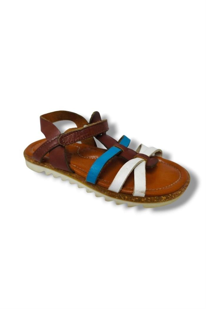 Bagcı 3069-20 Çapraz Şerit Cırtlı Kız Çocuk Sandalet Kahve Beyaz 26-30