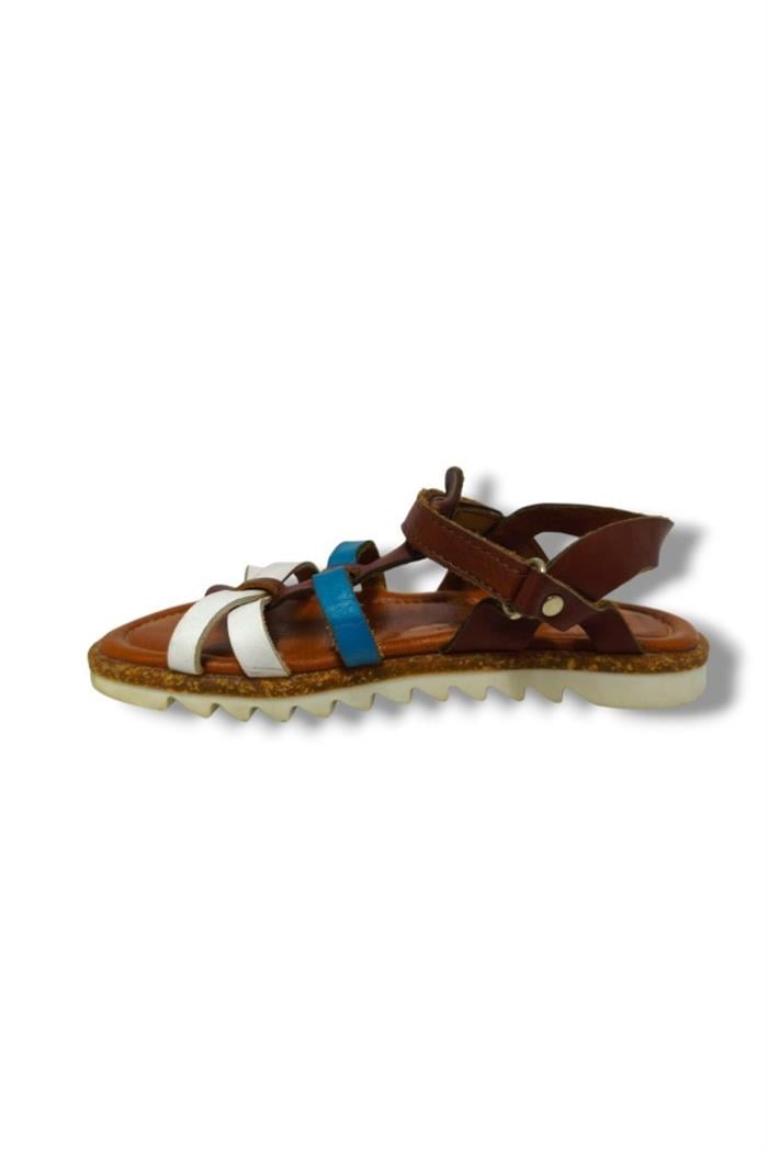 Bagcı 3069-20 Çapraz Şerit Cırtlı Kız Çocuk Sandalet Kahve Beyaz 26-30