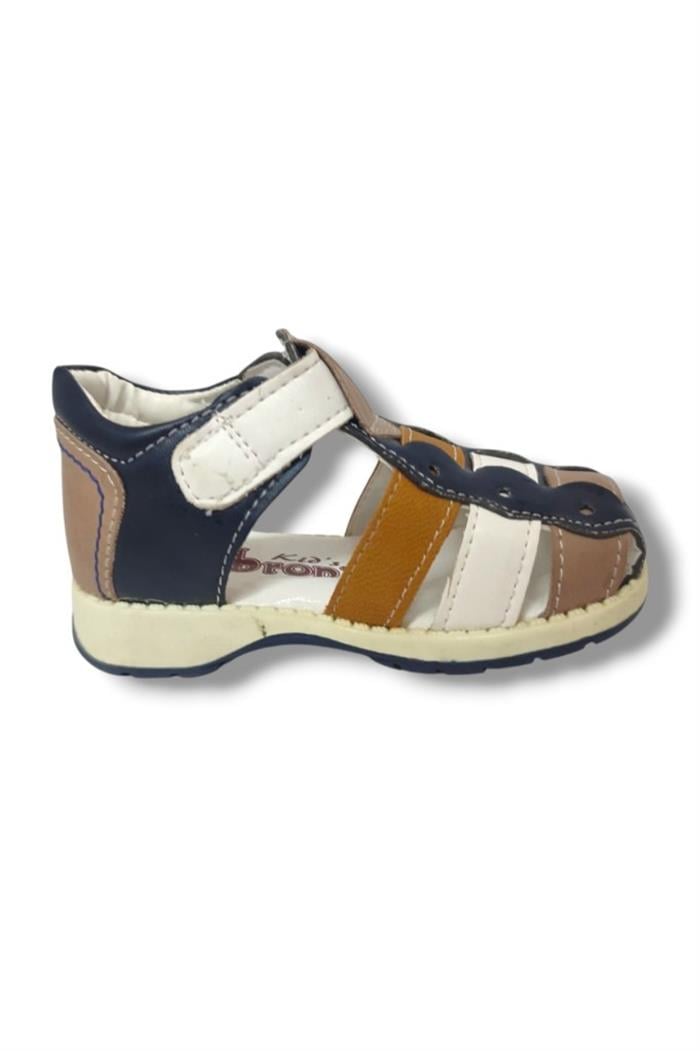 Beebron 1600-20 Anatomik Önü Kapali 3 Şeritli Erkek Çocuk Sandalet Lacivert Kahve18-20