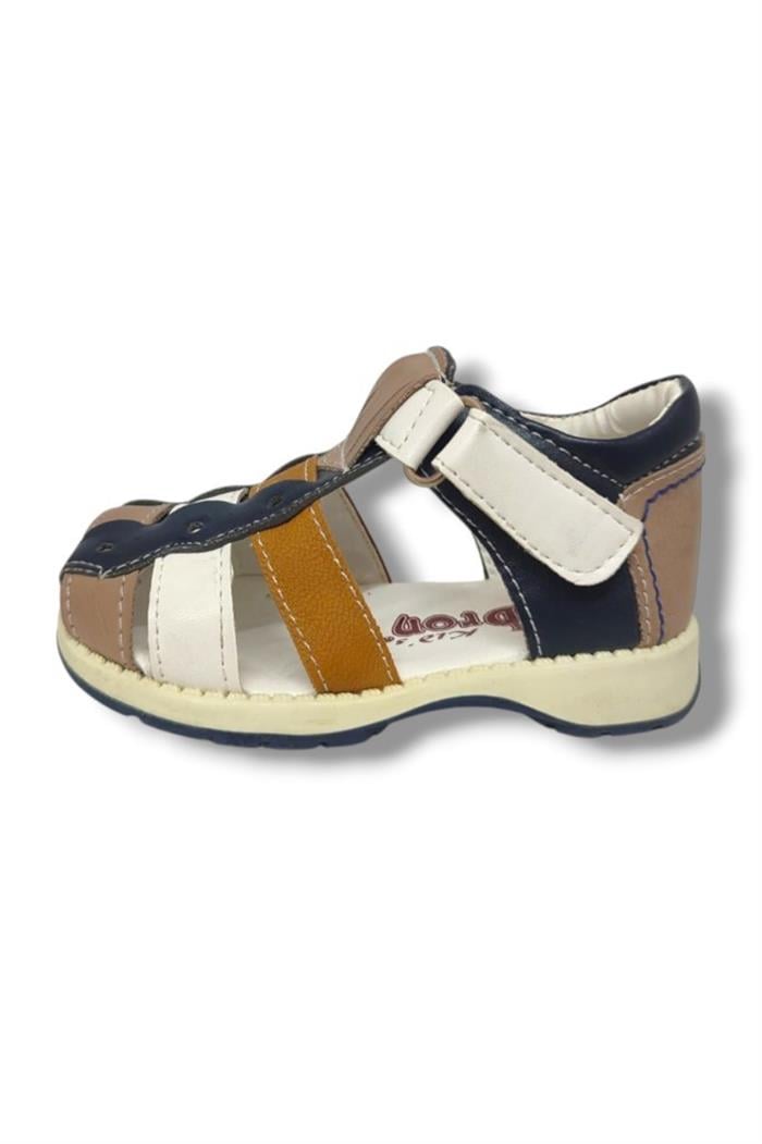 Beebron 1600-20 Anatomik Önü Kapali 3 Şeritli Erkek Çocuk Sandalet Lacivert Kahve18-20