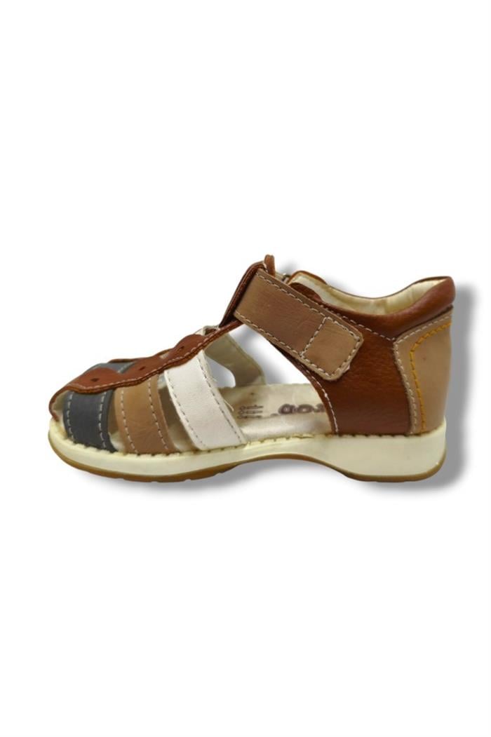 Beebron 3006-20 Anatomik Önü Kapali 3 Şeritli Erkek Çocuk Sandalet Kahve Vizon 21-25