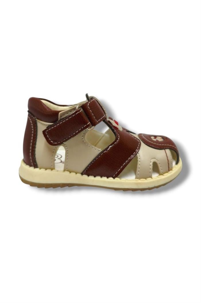 Beebron 3007-20 Önü Kapali Çapa Cırtli Erkek Çocuk Sandalet Kahverngi Bej 21-25