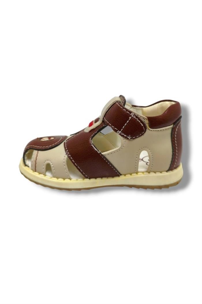 Beebron 3007-20 Önü Kapali Çapa Cırtli Erkek Çocuk Sandalet Kahverngi Bej 21-25