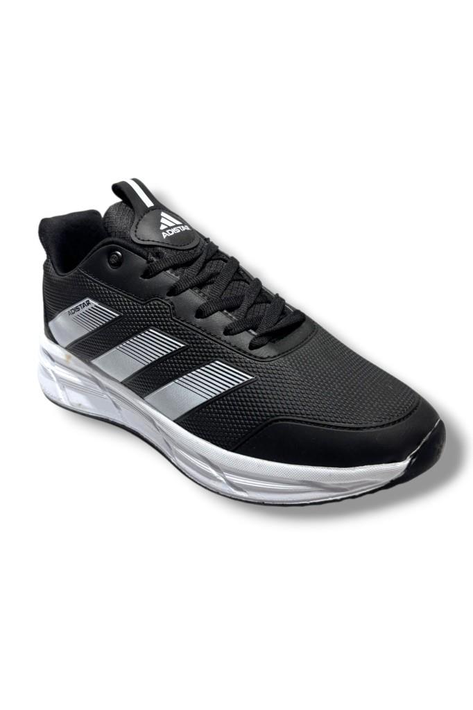 Adistar 018-26 Baskı Deri Anatomik Erkek Sneaker Siyah Beyaz