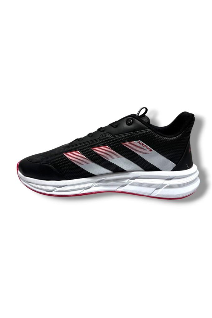 Adistar 018-26 Baskı Deri Anatomik Erkek Sneaker Siyah Beyaz Kırmızı