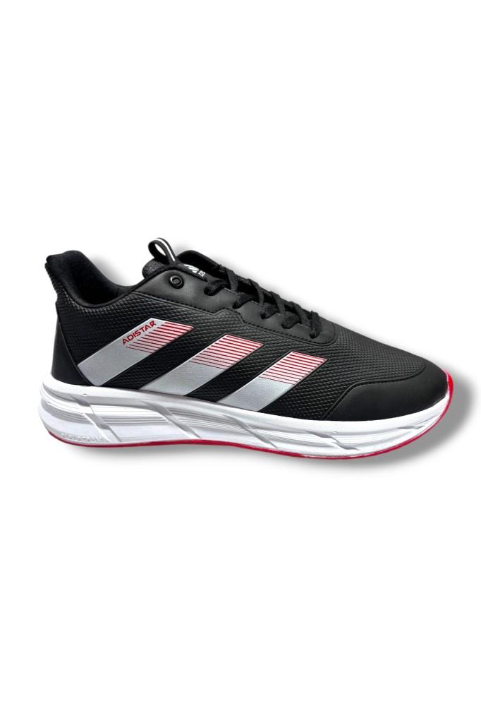 Adistar 018-26 Baskı Deri Anatomik Erkek Sneaker Siyah Beyaz Kırmızı